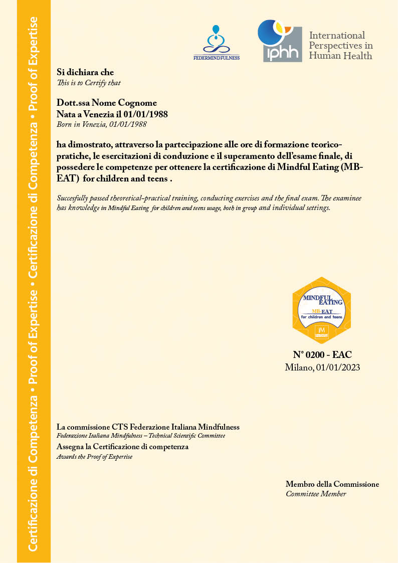 Certificato Mindfulnes mb-eat